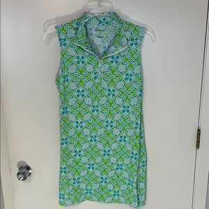 IBKUL Green and Turquoise Blue Geometric Sleeveless Sport Dress